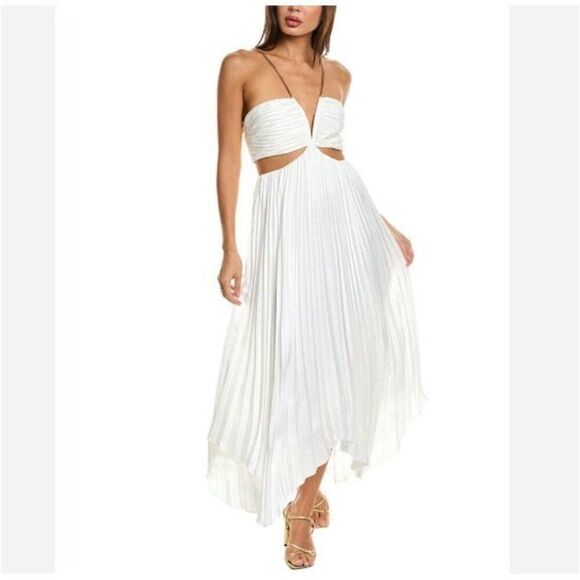 Aiifos Womans Evie Dress Cut Out Sz 4 White Accordion Pleated Handkerchief NWT - Picture 1 of 8